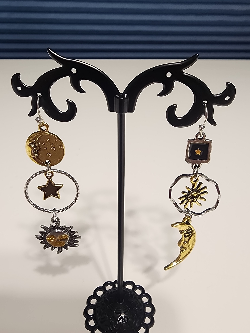 Celestial Sun Moon Star Dangle Earrings - Gold & Silver